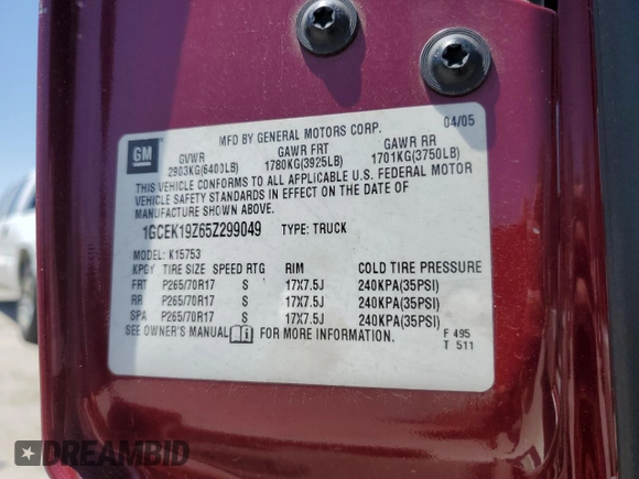 2005 Chevrolet Silverado 1500 Z71 z VIN 1GCEK19Z65Z299049, wystawiony jako Copart lot #56680575 z przebiegiem 366 047 mil mil oraz Czysty tytuł • Clean title. Historia ofert i sprzedaży dostępna na DreamBid. Obrazek 12.
