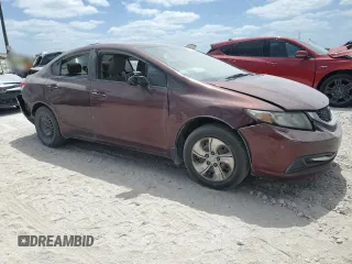 2013 Honda Civic LX with VIN 19XFB2F56DE054256, listed as a Copart auction lot 54928335 with 138,425 mi miles and Salvage title. Bid and sale history available at DreamBid. Image 4.