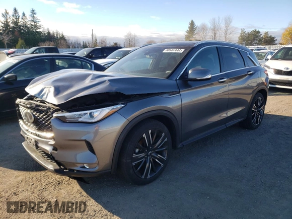 2021 Infiniti QX50 Luxe with VIN 3PCAJ5BB9MF125034, listed as a Copart auction lot 80587444 with 34,106 mi miles and Salvage Title. Bid and sale history available at DreamBid. Image 1.