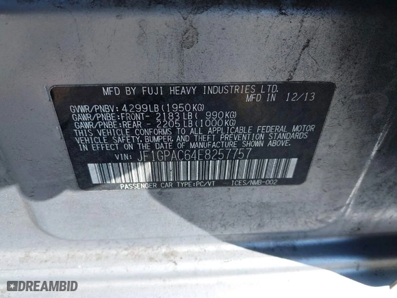 2014 Subaru Impreza Wagon 2.0i Premium with VIN JF1GPAC64E8257757, listed as a IAAI auction lot 41698899 with 173,373 mi miles. Bid and sale history available at carsss.com. Image 9.