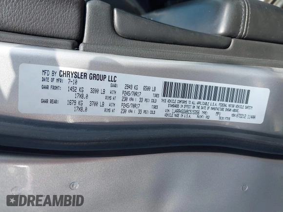 2011 Jeep Grand Cherokee Laredo with VIN 1J4RR4GG0BC515356, listed as a IAAI auction lot 42581314 with 193,226 mi miles and . Bid and sale history available at DreamBid. Image 9.