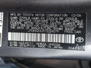 2007 Toyota Prius with VIN JTDKB20U373224079, listed as a IAAI auction lot 42449277 with 332,049 mi miles and . Bid and sale history available at DreamBid. Image 9.