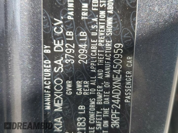 2022 Kia Forte LXS with VIN 3KPF24ADXNE450959, listed as a Copart auction lot 53847645 with 77,472 mi miles and Non Repairable. Bid and sale history available at DreamBid. Image 12.