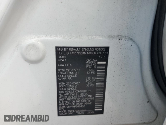 2017 Nissan Rogue SV with VIN KNMAT2MV7HP548402, listed as a Copart auction lot 53717045 with 146,650 mi miles and Salvage title. Bid and sale history available at DreamBid. Image 13.