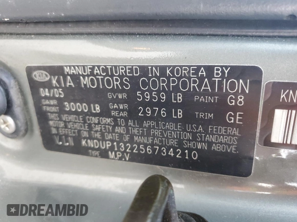 2005 Kia Sedona LX with VIN KNDUP132256734210, listed as a Copart auction lot 48902665 with 63,231 mi miles and Salvage Title. Bid and sale history available at carsss.com. Image 15.