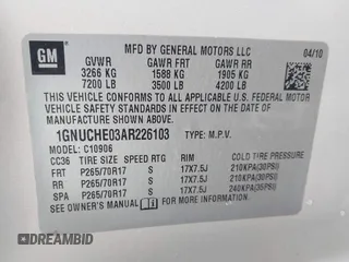 2010 Chevrolet Suburban LS with VIN 1GNUCHE03AR226103, listed as a IAAI auction lot 41729881 with 201,479 mi miles. Bid and sale history available at carsss.com. Image 9.