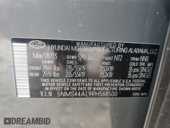 2023 Hyundai Santa Fe Limited z VIN 5NMS44AL9PH568500, wystawiony jako Copart lot #50929715 z przebiegiem 21 947 mil mil oraz Szkoda całkowita • Salvage title. Historia ofert i sprzedaży dostępna na DreamBid. Obrazek 14.