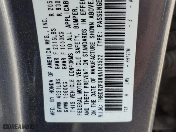 2017 Honda Accord Sedan Sport with VIN 1HGCR2F58HA163522, listed as a Copart auction lot 51889785 with 148,155 mi miles and Salvage Title. Bid and sale history available at carsss.com. Image 12.