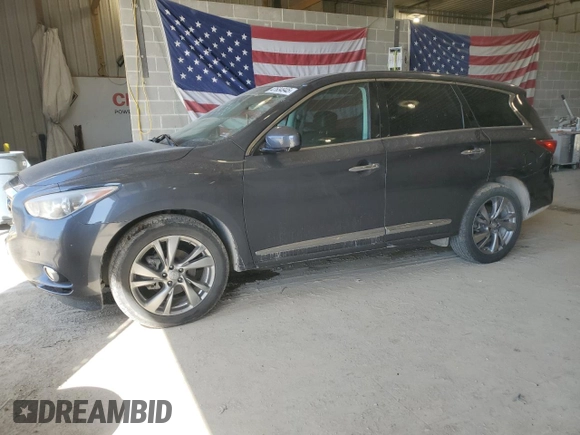 2013 Infiniti JX35 with VIN 5N1AL0MM7DC301244, listed as a Copart auction lot 47634945 with 116,533 mi miles and Salvage Title. Bid and sale history available at DreamBid. Image 1.