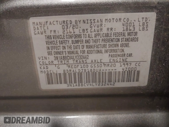 2020 Nissan Sentra SV z VIN 3N1AB8CV4LY232442, wystawiony jako IAAI lot #41887395 z przebiegiem 51 130 mil mil oraz . Historia ofert i sprzedaży dostępna na DreamBid. Obrazek 9.