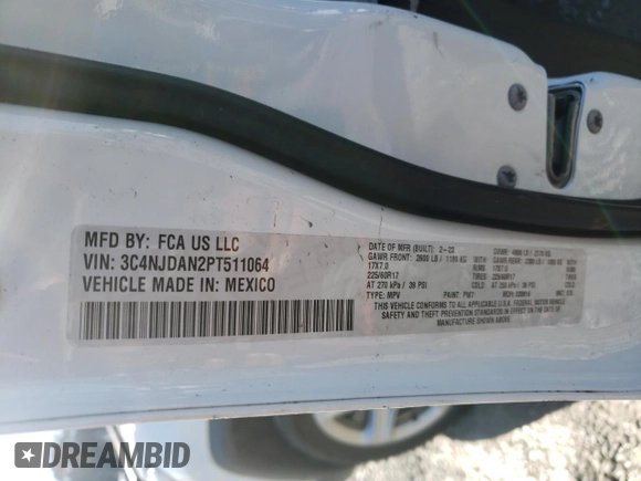 2023 Jeep Compass Sport with VIN 3C4NJDAN2PT511064, listed as a Copart auction lot 85946234 with 30,024 mi miles and Salvage title. Bid and sale history available at DreamBid. Image 14.