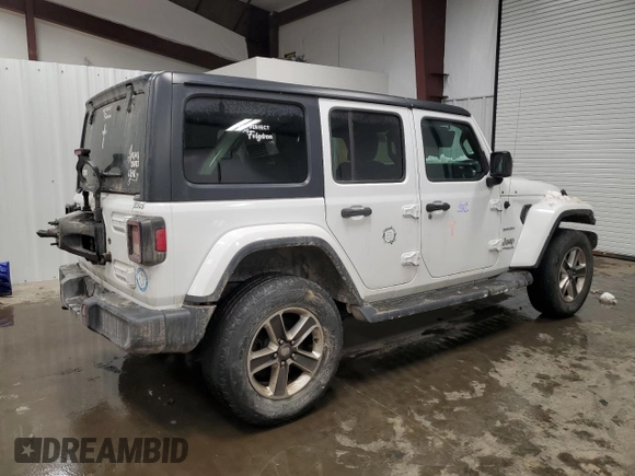 2020 Jeep Wrangler Unlimited Sahara with VIN 1C4HJXEN9LW165186, listed as a Copart auction lot 44359075 with 76,768 mi miles and Salvage Title. Bid and sale history available at carsss.com. Image 3.
