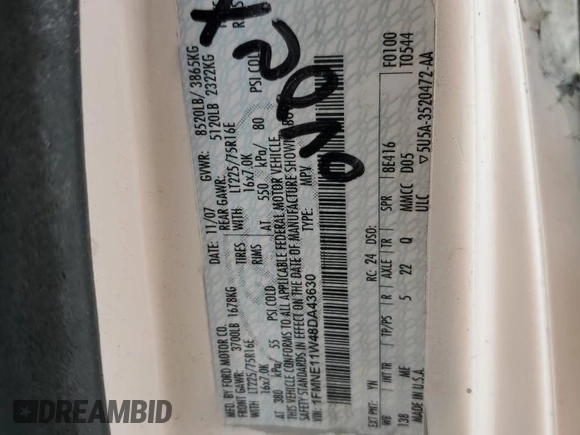 2008 Ford Econoline Passenger XL with VIN 1FMNE11W48DA43630, listed as a Copart auction lot 49705745 with 151,622 mi miles and Salvage Title. Bid and sale history available at DreamBid. Image 14.