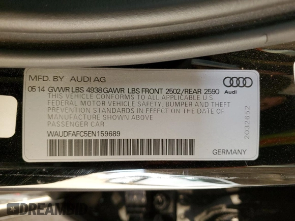 2014 Audi A6 Premium Plus with VIN WAUDFAFC5EN159689, listed as a Copart auction lot 43980025 with 85,138 mi miles and Clean title. Bid and sale history available at DreamBid. Image 12.