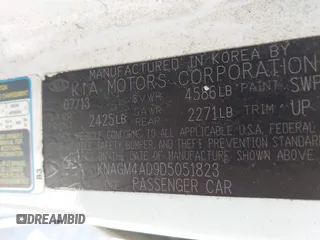 2013 Kia Optima EX with VIN KNAGM4AD9D5051823, listed as a IAAI auction lot 42312465 with 151,127 mi miles and . Bid and sale history available at DreamBid. Image 9.