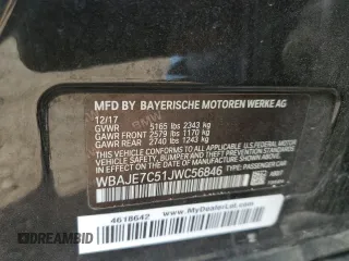 2018 BMW 5 Series 540i xDrive with VIN WBAJE7C51JWC56846, listed as a Copart auction lot 55692525 with Not provided miles and Salvage title. Bid and sale history available at DreamBid. Image 12.