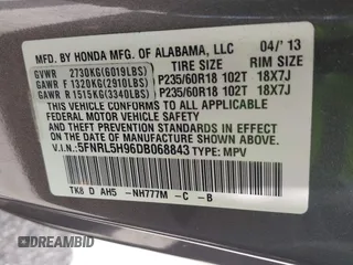 2013 Honda Odyssey Touring with VIN 5FNRL5H96DB068843, listed as a IAAI auction lot 42312176 with 115,804 mi miles and . Bid and sale history available at DreamBid. Image 9.