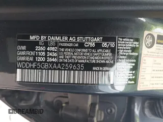 2010 Mercedes-Benz E 350 Luxury with VIN WDDHF5GBXAA259635, listed as a IAAI auction lot 41913711 with 125,485 mi miles and . Bid and sale history available at DreamBid. Image 9.