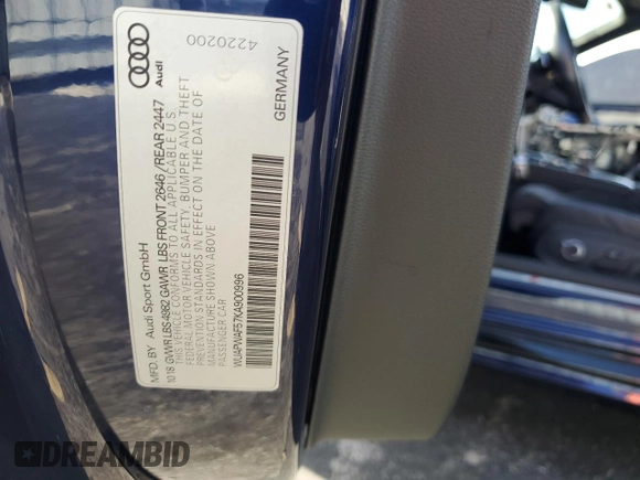 2019 Audi RS 5 z VIN WUAPWAF57KA900996, wystawiony jako Copart lot #48314134 z przebiegiem 19 682 mil mil oraz . Historia ofert i sprzedaży dostępna na DreamBid. Obrazek 12.