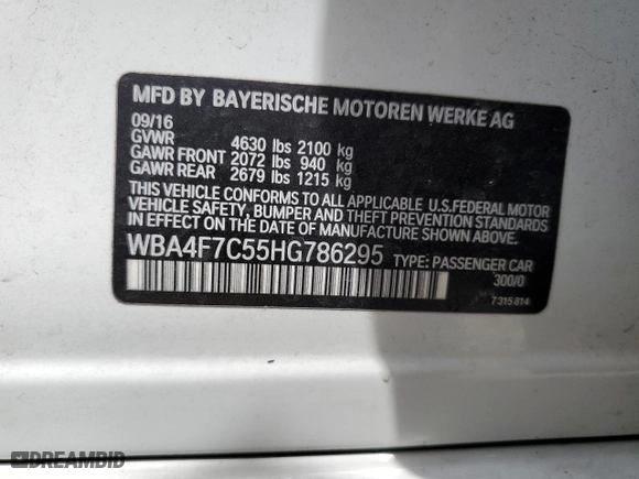 2017 BMW 4 Series 430i with VIN WBA4F7C55HG786295, listed as a Copart auction lot 53821775 with 0 mi miles and Clean Title. Bid and sale history available at carsss.com. Image 13.