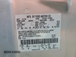 2006 Ford F-150 XLT with VIN 1FTPX12566KC51949, listed as a Copart auction lot 53346765 with 129,284 mi miles and Salvage title. Bid and sale history available at DreamBid. Image 12.