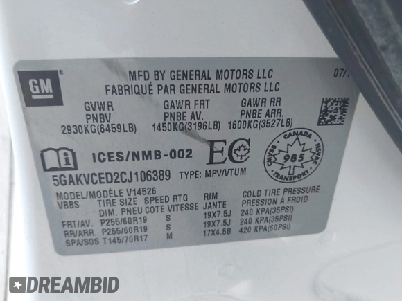 2012 Buick Enclave Leather with VIN 5GAKVCED2CJ106389, listed as a IAAI auction lot 42181134 with 169,917 mi miles and . Bid and sale history available at carsss.com. Image 9.