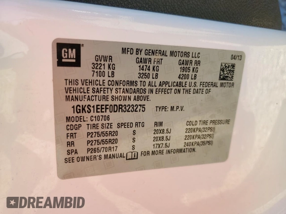 2013 GMC Yukon Denali with VIN 1GKS1EEF0DR323275, listed as a Copart auction lot 47803375 with 120,650 mi miles and Salvage Title. Bid and sale history available at carsss.com. Image 15.