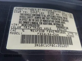 2012 Nissan Versa S with VIN 3N1BC1CP8CK201207, listed as a IAAI auction lot 42064101 with 206,514 mi miles. Bid and sale history available at carsss.com. Image 9.
