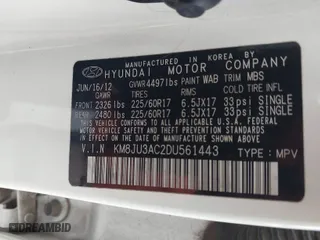 2013 Hyundai Tucson GLS with VIN KM8JU3AC2DU561443, listed as a IAAI auction lot 41600727 with 179,694 mi miles. Bid and sale history available at carsss.com. Image 9.