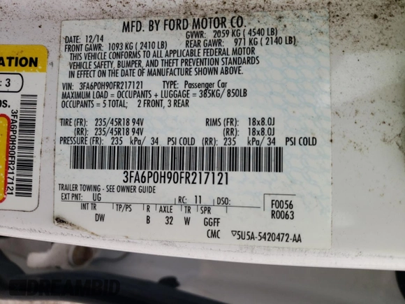 2015 Ford Fusion SE z VIN 3FA6P0H90FR217121, wystawiony jako Copart lot #55628095 z przebiegiem 207 824 mil mil oraz Czysty tytuł • Clean title. Historia ofert i sprzedaży dostępna na DreamBid. Obrazek 12.