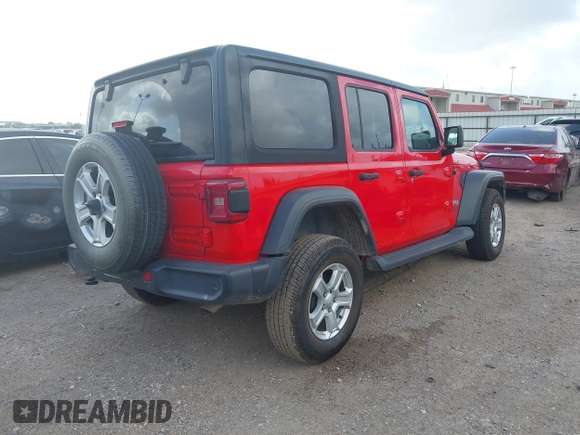 2018 Jeep Wrangler Unlimited Sport z VIN 1C4HJXDG9JW227864, wystawiony jako IAAI lot #42504877 z przebiegiem 53 378 mil mil oraz . Historia ofert i sprzedaży dostępna na DreamBid. Obrazek 4.