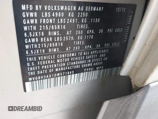 2013 Volkswagen Tiguan SEL with VIN WVGBV3AX1DW571843, listed as a IAAI auction lot 42540191 with 140,639 mi miles and . Bid and sale history available at DreamBid. Image 9.