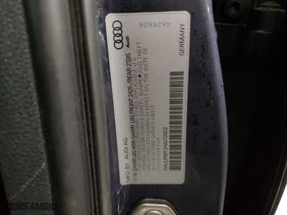 2017 Audi A3 Sportback e-tron Premium with VIN WAUUPBFF2HA072602, listed as a Copart auction lot 37880984 with 79,524 mi miles. Bid and sale history available at carsss.com. Image 12.