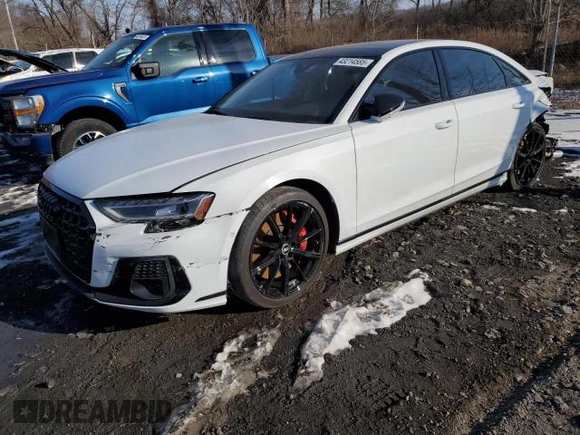 2023 Audi S8 z VIN WAULSAF85PN000614, wystawiony jako Copart lot #57060365 z przebiegiem 20 079 mil mil oraz Szkoda całkowita • Salvage title. Historia ofert i sprzedaży dostępna na DreamBid. Obrazek 1.
