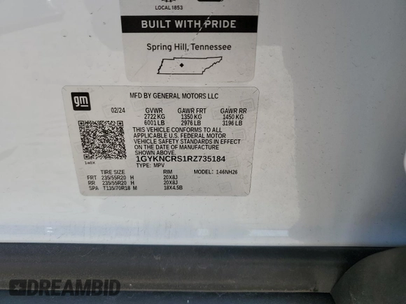 2024 Cadillac XT5 FWD Premium Luxury with VIN 1GYKNCRS1RZ735184, listed as a Copart auction lot 80688374 with 10,587 mi miles and Salvage Title. Bid and sale history available at carsss.com. Image 15.