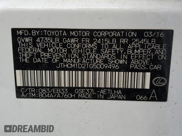 2016 Lexus IS 300/350 z VIN JTHCM1D21G5009496, wystawiony jako Copart lot #57318825 z przebiegiem 91 729 mil mil oraz Szkoda całkowita • Salvage title. Historia ofert i sprzedaży dostępna na DreamBid. Obrazek 13.
