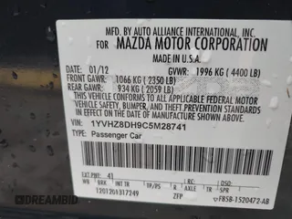 2012 Mazda 6 i Touring with VIN 1YVHZ8DH9C5M28741, listed as a IAAI auction lot 41290048 with 159,986 mi miles and . Bid and sale history available at DreamBid. Image 9.