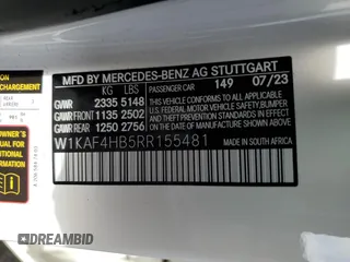 2024 Mercedes-Benz C 300 z VIN W1KAF4HB5RR155481, wystawiony jako Copart lot #60255224 z przebiegiem 5 045 mil mil oraz Szkoda całkowita • Salvage title. Historia ofert i sprzedaży dostępna na DreamBid. Obrazek 12.