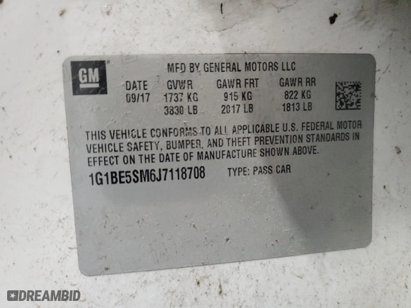 2018 Chevrolet Cruze LT with VIN 1G1BE5SM6J7118708, listed as a Copart auction lot 73681074 with 154,171 mi miles and Clean Title. Bid and sale history available at carsss.com. Image 13.