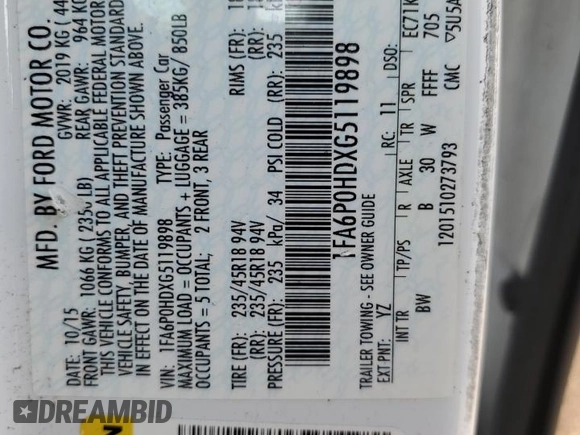 2016 Ford Fusion SE with VIN 1FA6P0HDXG5119898, listed as a Copart auction lot 62375375 with 92,631 mi miles and Clean title. Bid and sale history available at DreamBid. Image 12.