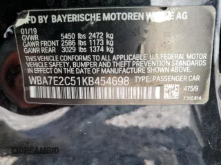 2019 BMW 7 Series 740i with VIN WBA7E2C51KB454698, listed as a Copart auction lot 67082613 with 10,000 mi miles. Bid and sale history available at carsss.com. Image 15.