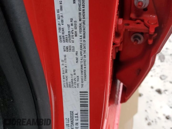 2022 Ram 1500 Big Horn with VIN 1C6SRFMT5NN303332, listed as a Copart auction lot 81687224 with Not provided miles and Salvage title. Bid and sale history available at DreamBid. Image 12.