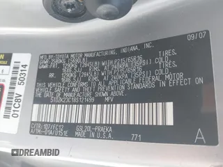 2008 Toyota Sienna CE with VIN 5TDZK23C18S121499, listed as a IAAI auction lot 42017416 with 204,078 mi miles. Bid and sale history available at carsss.com. Image 9.
