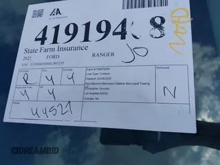 2021 Ford Ranger XL with VIN 1FTER4EH4MLD03210, listed as a IAAI auction lot 41919408 with 44,527 mi miles. Bid and sale history available at carsss.com. Image 18.