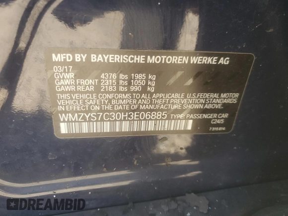 2017 MINI Countryman Cooper with VIN WMZYS7C30H3E06885, listed as a Copart auction lot 61150455 with Not provided miles and Salvage title. Bid and sale history available at DreamBid. Image 12.