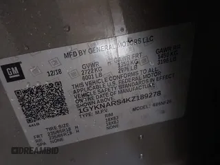 2019 Cadillac XT5 FWD с VIN 1GYKNARS4KZ189278, выставлен на аукционе IAAI как лот 41252450 с пробегом 74 807 миль миль и . История ставок и продаж доступна на DreamBid. Изображение 9.