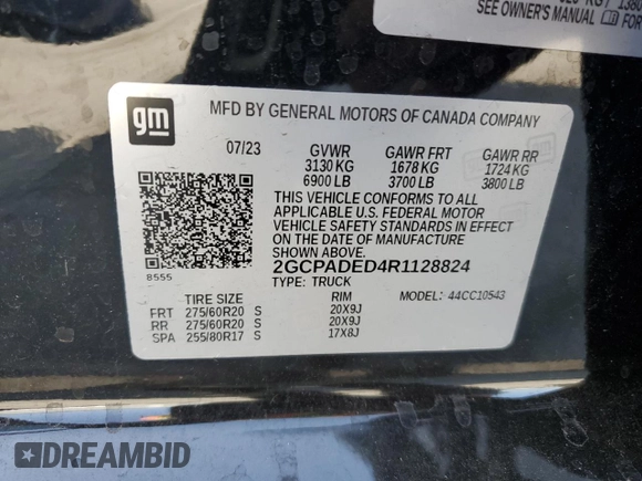 2024 Chevrolet Silverado 1500 RST with VIN 2GCPADED4R1128824, listed as a Copart auction lot 69540594 with 0 mi miles and Salvage Title. Bid and sale history available at carsss.com. Image 13.