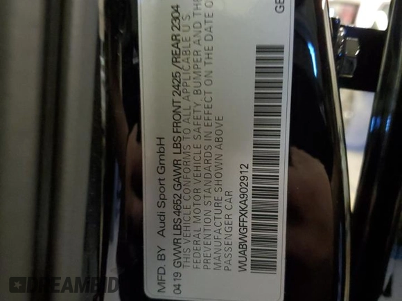 2019 Audi RS 3 z VIN WUABWGFFXKA902912, wystawiony jako Copart lot #49901854 z przebiegiem 55 526 mil mil oraz . Historia ofert i sprzedaży dostępna na DreamBid. Obrazek 14.