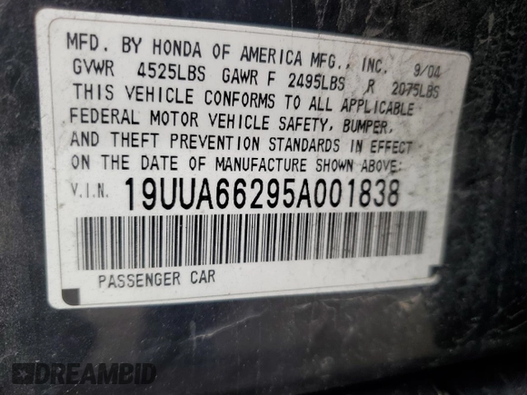 2005 Acura TL with VIN 19UUA66295A001838, listed as a Copart auction lot 45127454 with 194,389 mi miles and Clean Title. Bid and sale history available at carsss.com. Image 12.
