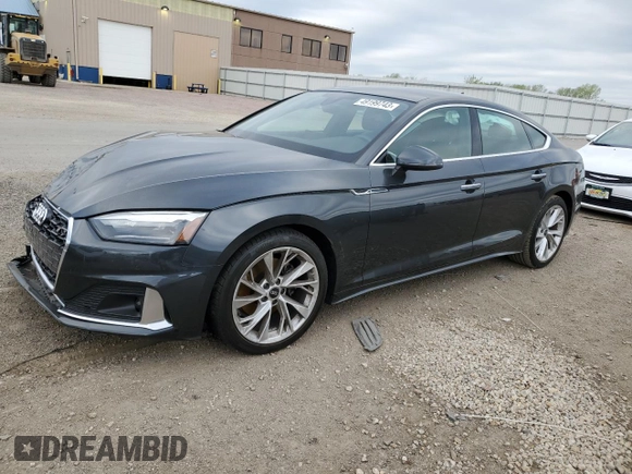 2021 Audi A5 Sportback Premium with VIN WAUABCF58MA062598, listed as a Copart auction lot 49199743 with 0 mi miles and Salvage Title. Bid and sale history available at carsss.com. Image 1.